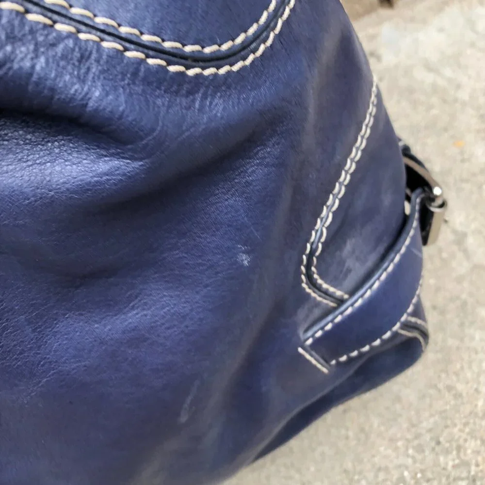 VTG MICHAEL KORS Full Leather Shoulder Purse Hand Bag Blue Bucket Design…​​​​